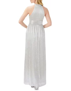 Promo 🛒 Adrianna Papell Metallic Mesh Halter Gown 👗 Dress In Silver ❤️ -Cocktail-party-dresses Shop unnamed file 1049