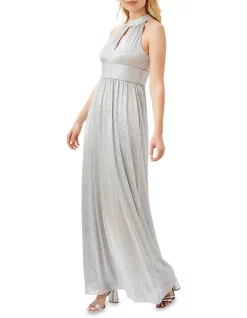 Promo 🛒 Adrianna Papell Metallic Mesh Halter Gown 👗 Dress In Silver ❤️ -Cocktail-party-dresses Shop unnamed file 1050