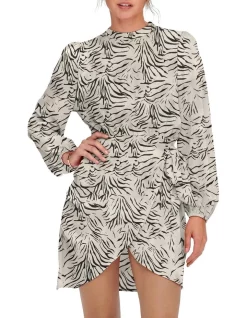 Cheapest 🔥 ONLY Mille Long Sleeve Satin Wrap 👗 Dress In Tofu 🥰