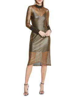 Deals 🌟 Sass & Bide Forbidden Games Midi 👗 Dress In Gold/Black 🎉