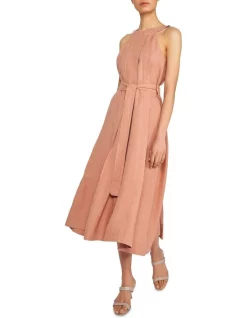 Discount 🌟 Skin And Threads Linen Halter Pleat Detail 👗 Dress Sunset 🔥