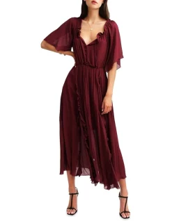 Best reviews of π Belle & Bloom Amour Amour Ruffled Midi π Dress In Burgundy β€οΈ