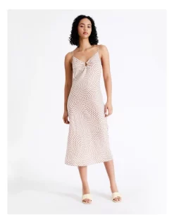 Best Sale π Miss Shop Ring Detail π¨ Hammered Satin Slip Midi π Dress In Brown π―