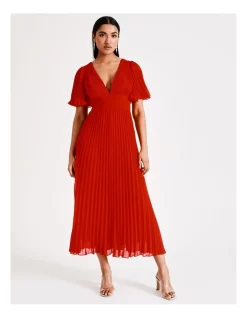 Cocktail-party-dresses Shop 31 Best deal βοΈ Collection Pleated Flutter Sleeve Recycled Maxi π Dress In Red π