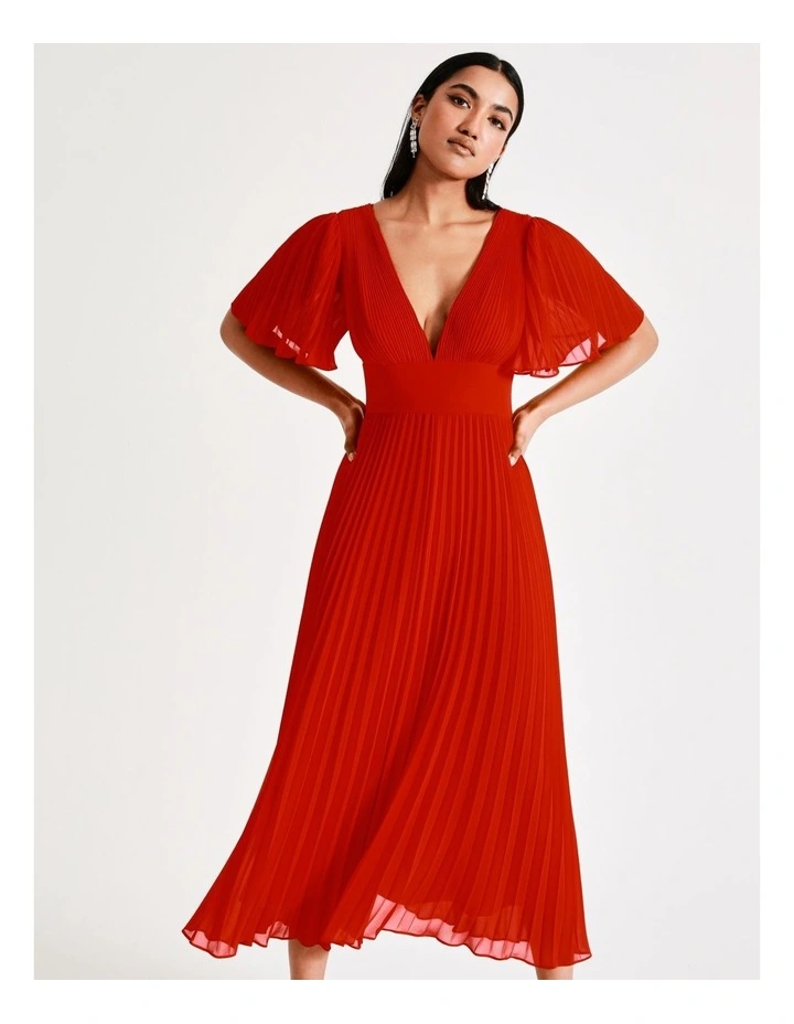 Best deal βοΈ Collection Pleated Flutter Sleeve Recycled Maxi π Dress In Red π 4 Best deal βοΈ Collection Pleated Flutter Sleeve Recycled Maxi π Dress In Red π - Image 2