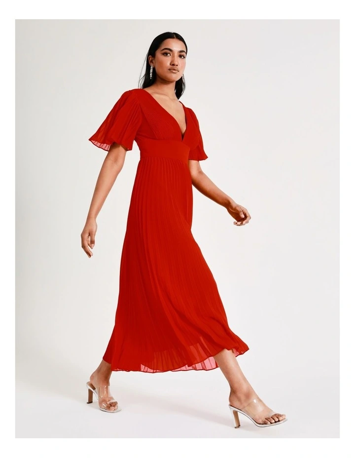 Best deal βοΈ Collection Pleated Flutter Sleeve Recycled Maxi π Dress In Red π 6 Best deal βοΈ Collection Pleated Flutter Sleeve Recycled Maxi π Dress In Red π - Image 4