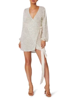 Cheapest β¨ Winona Quinta Wrap π Dress White Sequin π