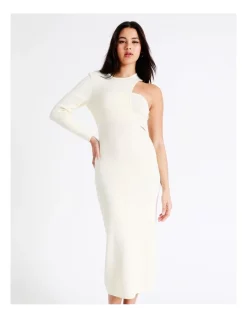 Best Sale 😀 Miss Shop Eco One Shoulder Cut Out Knit Midi 👗 Dress In Papyrus 🥰 -Cocktail-party-dresses Shop unnamed file 155