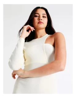 Best Sale 😀 Miss Shop Eco One Shoulder Cut Out Knit Midi 👗 Dress In Papyrus 🥰 -Cocktail-party-dresses Shop unnamed file 156