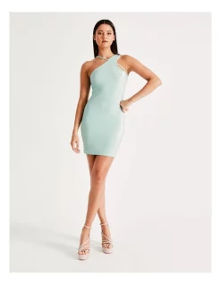 Cheapest ✨ Miss Shop Recycled Blend Lurex One Shoulder Cut Out Mini 👗 Dress In Jade ❤️
