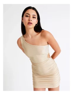 Promo 🔔 Miss Shop Recycled Blend Lurex One Shoulder Cut Out Mini 👗 Dress In Melon 🔔