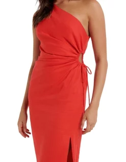 Deals ❤️ Forever New Ryan One Shoulder Cut Out Linen Midi In Red ❤️ -Cocktail-party-dresses Shop unnamed file 508
