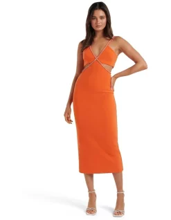 Hot Sale 🎁 Forever New Briana Embellished Bodycon Midi In Orange 😍