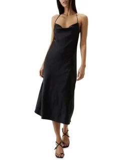 New π Third Form Cross Back Cowl Neck Bias Slip π Dress In Black π