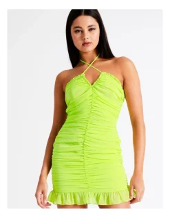 Best Pirce 👍 Miss Shop Recycled Ruched Tie Neck Mini 👗 Dress In Citrus 🤩 -Cocktail-party-dresses Shop unnamed file 935