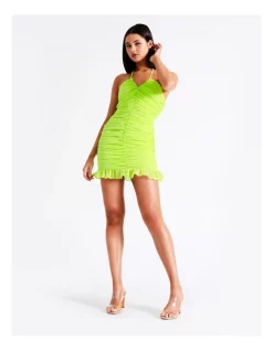 Best Pirce 👍 Miss Shop Recycled Ruched Tie Neck Mini 👗 Dress In Citrus 🤩 -Cocktail-party-dresses Shop unnamed file 936