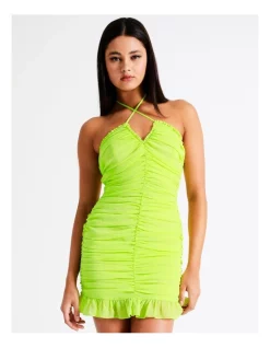 Best Pirce 👍 Miss Shop Recycled Ruched Tie Neck Mini 👗 Dress In Citrus 🤩 -Cocktail-party-dresses Shop unnamed file 937