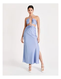 Best Pirce β€οΈ Miss Shop Recycled Tie Neck Cut Out Detail Satin Maxi π Dress In Cosmic Sky π