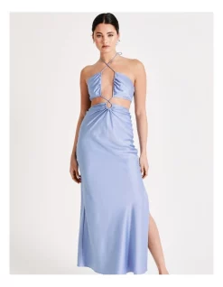 Best Pirce ❤️ Miss Shop Recycled Tie Neck Cut Out Detail Satin Maxi 👗 Dress In Cosmic Sky 😀 -Cocktail-party-dresses Shop unnamed file 956
