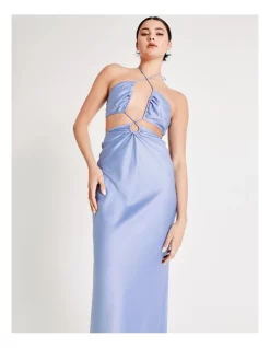 Best Pirce ❤️ Miss Shop Recycled Tie Neck Cut Out Detail Satin Maxi 👗 Dress In Cosmic Sky 😀 -Cocktail-party-dresses Shop unnamed file 959