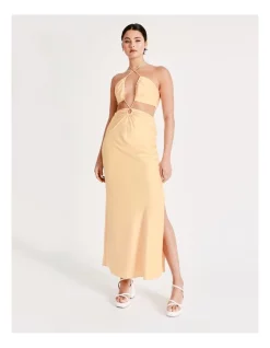 Best Pirce π₯ Miss Shop Recycled Tie Neck Cut Out Detail Satin Maxi π Dress In Fruit Punch π